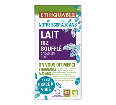 Chocolat lait Riz Soufflé -Bio- 100g (Ethiquable)