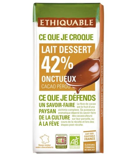 Chocolat lait 42% dessert - bio - tablette 200g (Ethiquable)